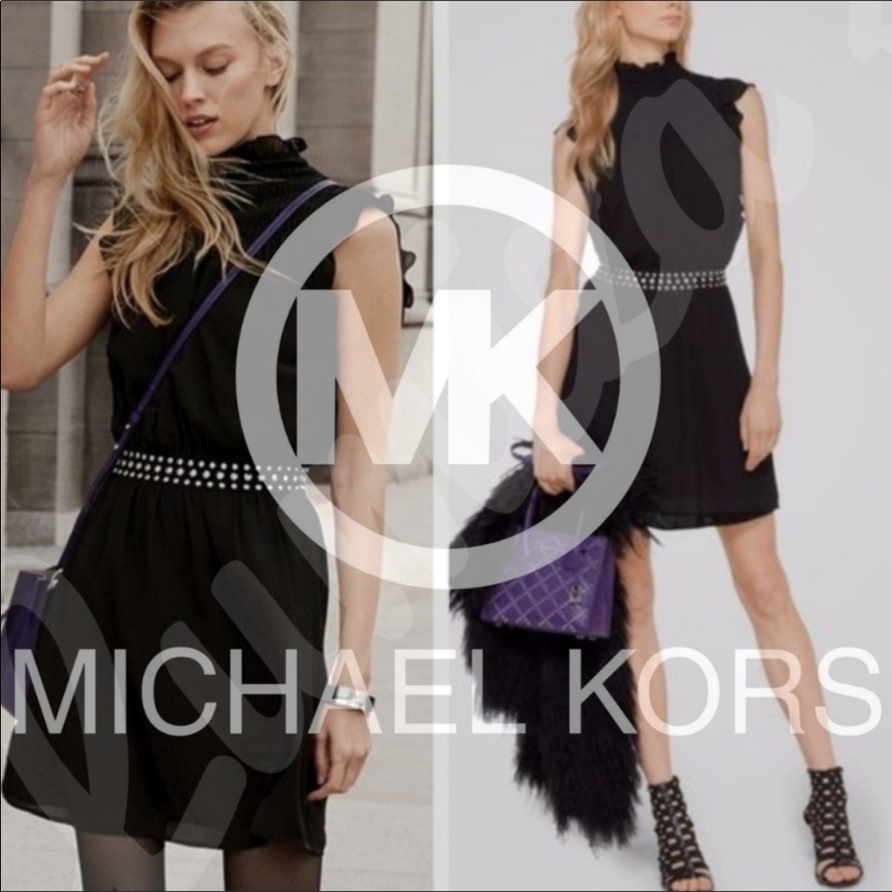 Michael Kors Black Studded Dress with Ruffled Sleeves Size XS